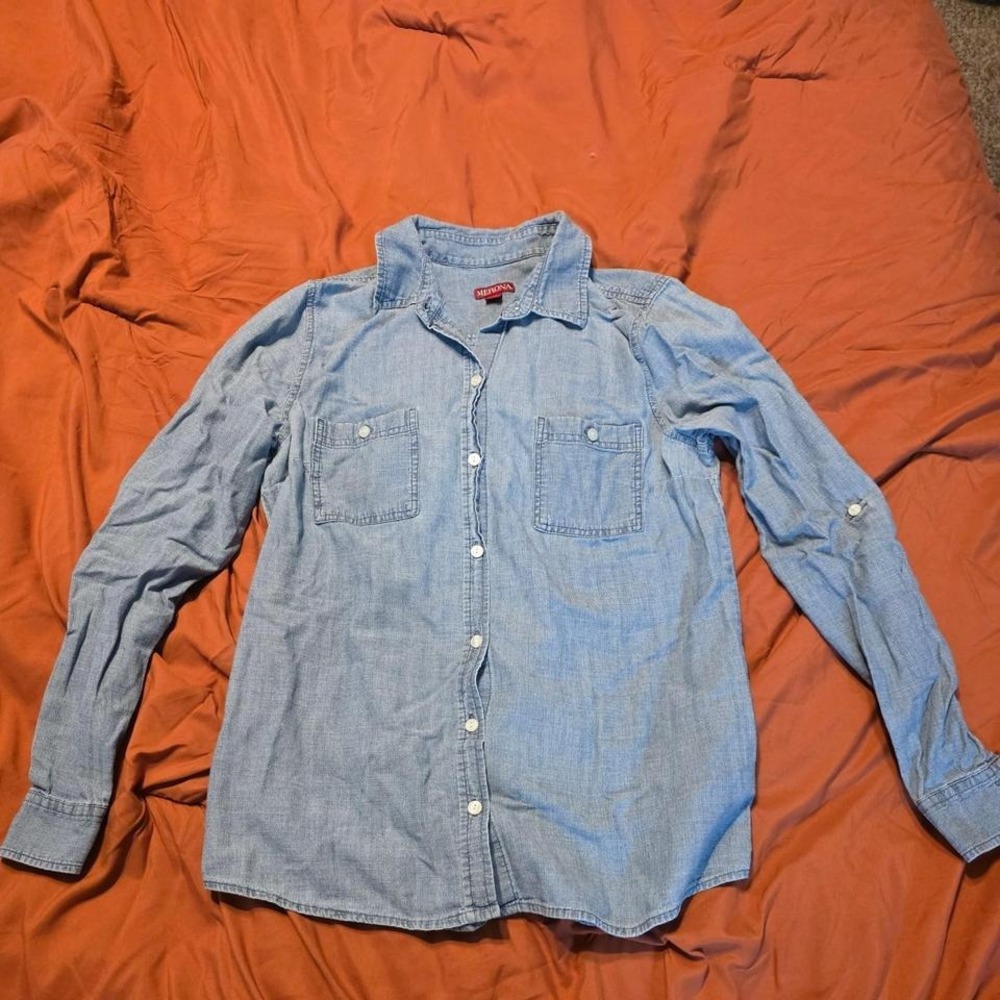 Merona Blue Denim Button Up Size M